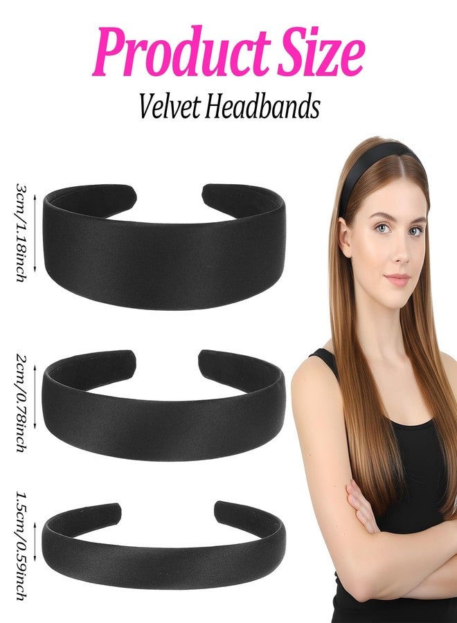 Jeffdad مجموعة جيفداد من 3 عصابات رأس سوداء للنساء، عصابات رأس مخملية سوداء مبطنة، عصابات رأس عصرية غير قابلة للانزلاق، عصابات رأس مبطنة بدون أسنان، حلقات سميكة، إكسسوارات شعر للنساء والفتيات - Image 2